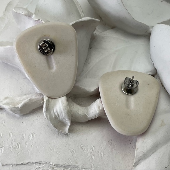 Vintage 90’s Avon Ceramic Enamel Pink Art Swirl Earrings - Picture 2 of 6